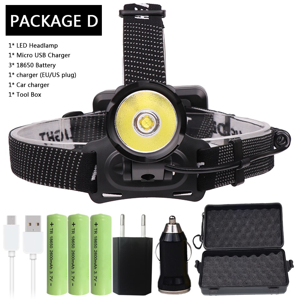 Krachtige XHP70 XHP50 Led Koplamp Zoom Head Lamp Zaklamp Zaklamp 18650 Batterij Usb Oplaadbare Lantaarn: Package D