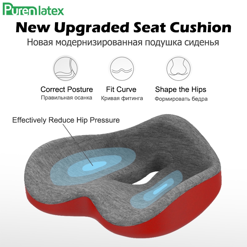 Purenlatex Chair Cushion Set Memory Foam Seat Cushion Lumbar Support Orthopedic Pillow Protect Coccyx Relieve Back Pain Car Seat