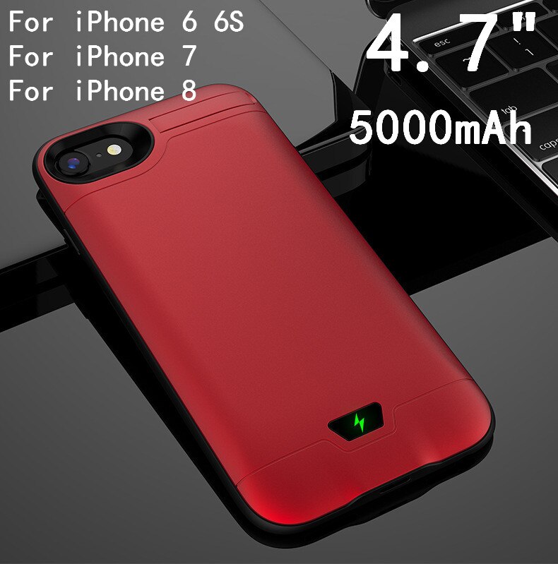 5000/8000mAh Backup Power Bank Batterij Case Voor iPhone 6 6S 7 8 Plus Slanke Ultra Dunne opladen Battery Case Charger Case Cover: For iPhone 7-Red