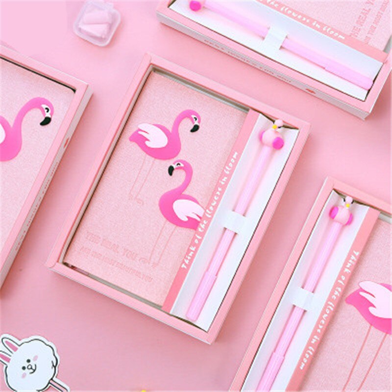 Cuaderno de papelería Kawaii de flamenco rosa, suministros escolares, accesorios de oficina, para niños