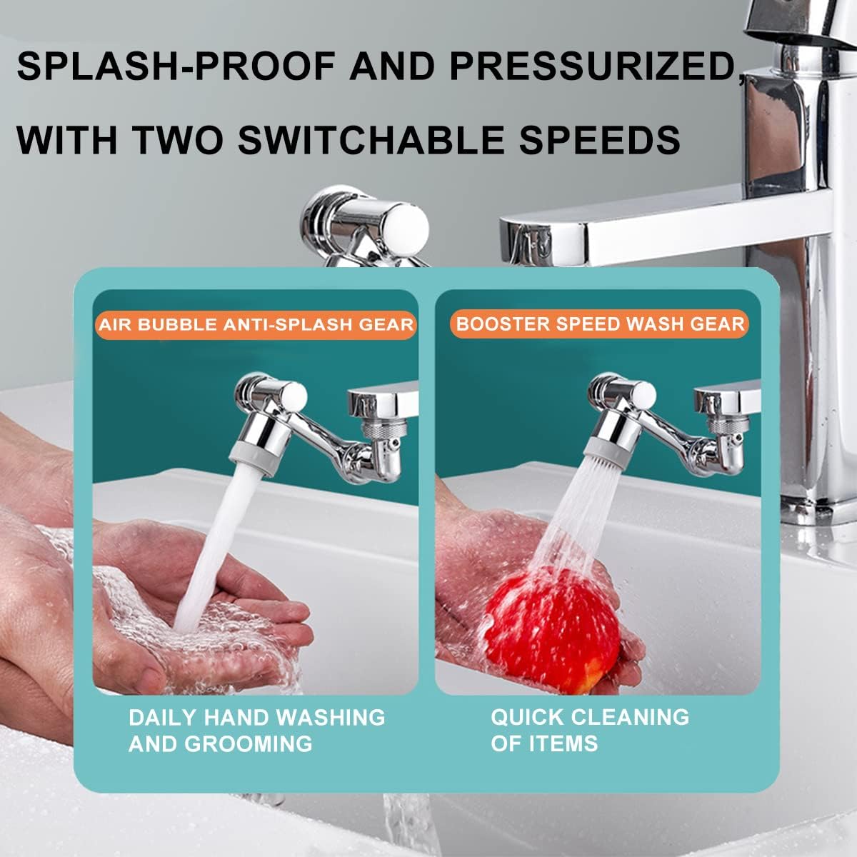 Rotatif à 1080° Robinet d'extension Tête de pulvérisation Buse de robinet d'eau Universel Robinet de salle de bain Extension de l'aérateur adaptateur 2 modes de pulvérisation