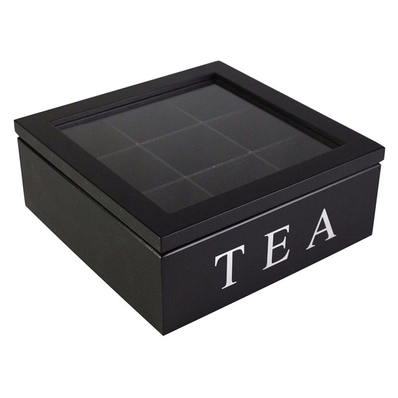 Wooden Tea Box Organizer with Lid 9 Compartments Bamboo Tea Box Retro Style Tea Bag Storage Boxes Holder Home Tea Jewelry Holder