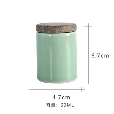 Longquan Celadon Tea Cans Small Portable Mini Tea Box Japanese Style Ceramic Sealed Tea Pot Wooden Lid Tea Set Metal Cover: C