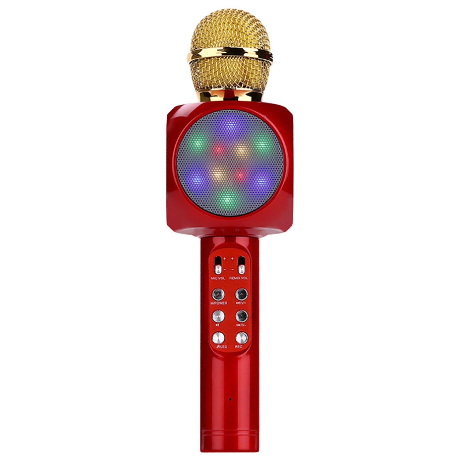 Besegad, micrófono de Karaoke, altavoz inalámbrico portátil con Bluetooth con luces LED integradas, Radio FM, para iOS, Android, móvil, tableta y ordenador portátil: Red