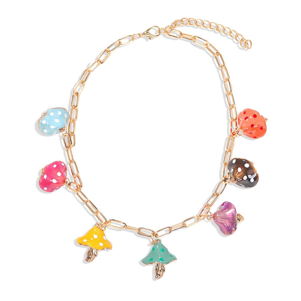 Mode Za Paddestoel Ketting Voor Vrouwen Leuke Acryl Collier Esthetische Kleurrijke Kettingen Sieraden Zomer