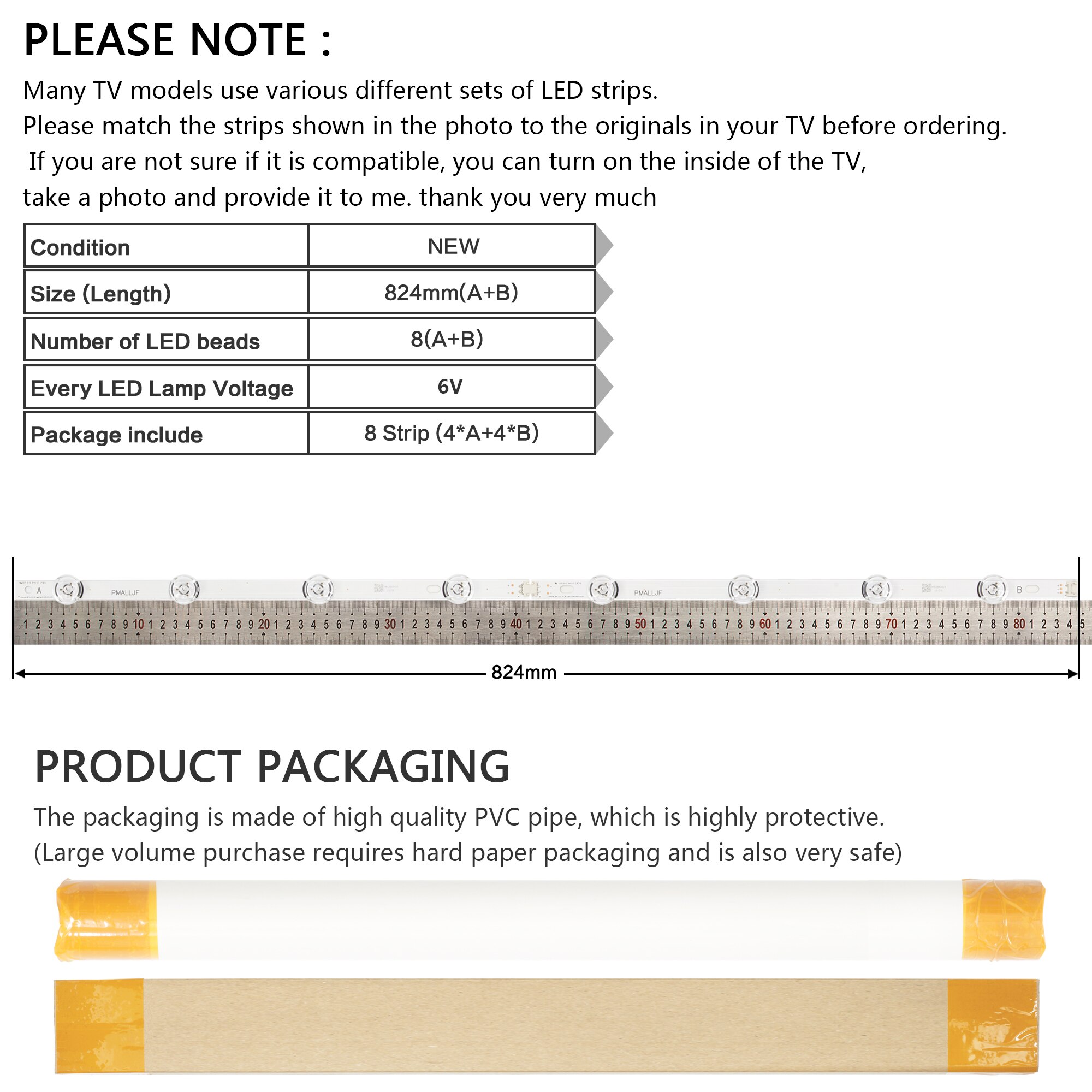 LED Backlight Lamp strip 8 leds For LG 42LY320C LC420DUE INNOTEK DRT 3.0 42 inch TV 42LY540H 42LF652V 42LF653V 42LB5510