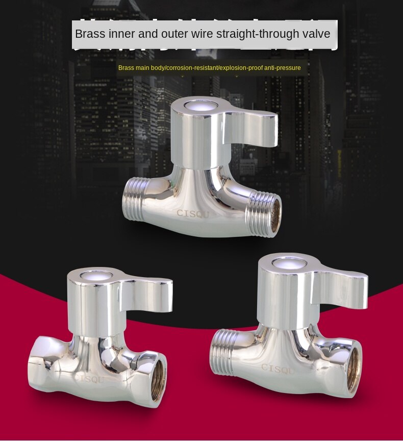 1/2IN Thread inner and outer wire straight valve brass angle valve open valve DN15 water pipe valve switch