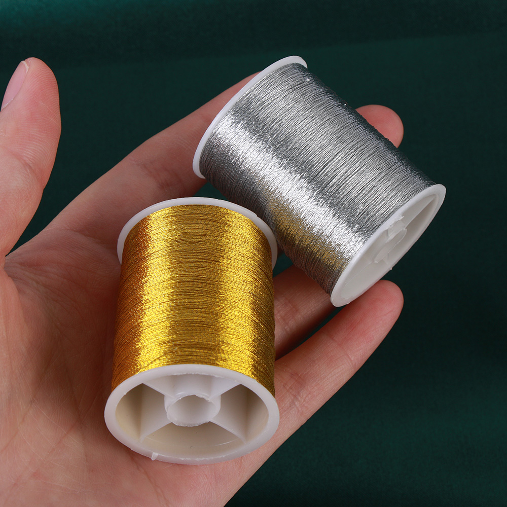 Carrete de hilo de bordar para máquina de coser, suministros de costura hechos a mano, accesorios, oro y plata, 1/2 rollos