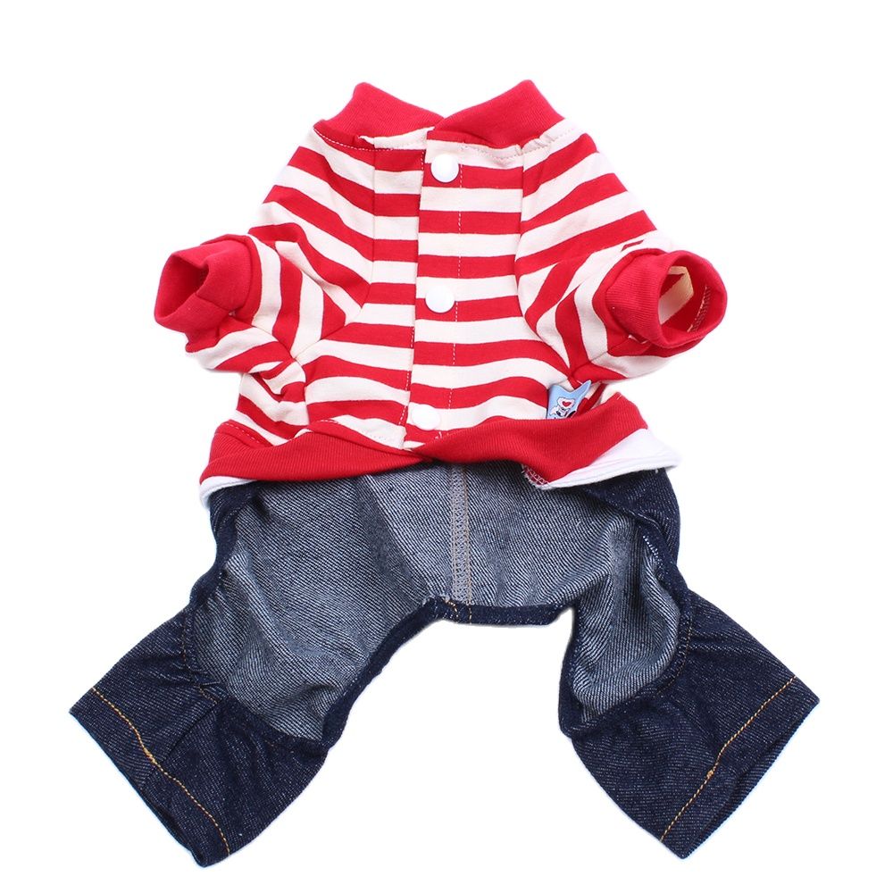 Classic Striped Pet Jumpsuit Dog Hoodie Denim Pants Cat Puppy Coat Jacket Autumn/Spring Clothes Apparel