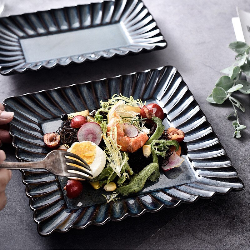 Kiln Change Rectangular Plate Beef Platter Western Food Plate Pasta Dish Plate Ceramic Ceramica Relief Plates Tableware