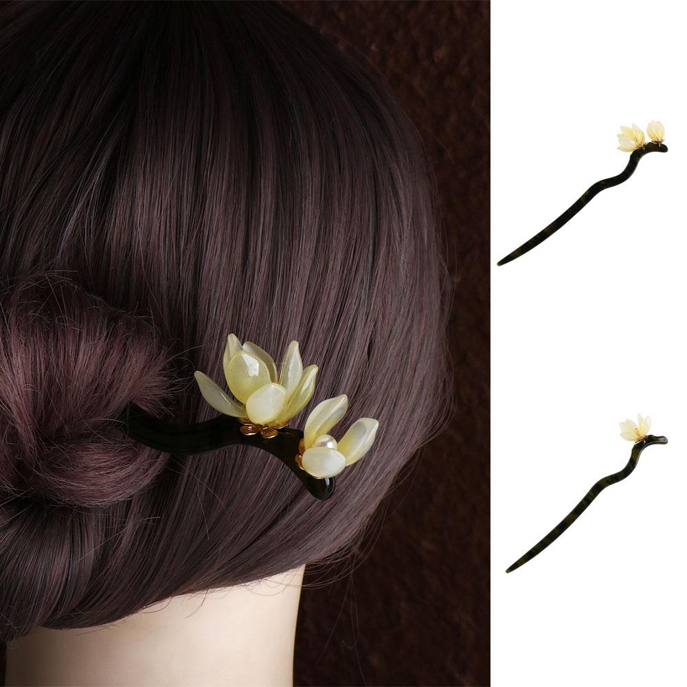 Horquillas trenzadas de acetato para mujer, tocado de flores, horquilla China para el cabello, pinzas para el cabello de madera, horquillas Hanfu coreanas