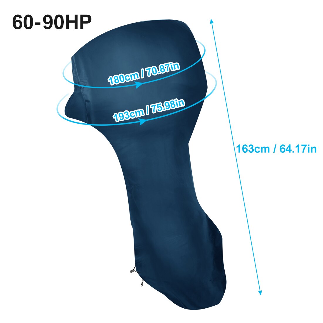 Full Boat Outboard Engine Cover 6-225HP Waterproof Dust Rain Sun UV Resistant 600D Oxford Cloth PVC Outboard Motor Cover: 60-90HP Blue