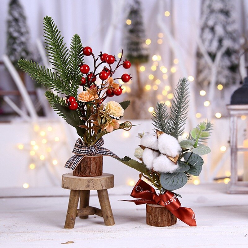 Desktop Christmas Pine Tree Small Pine Tree Mini Tree Desktop Home Decoration Ornaments Pine Branch Floral Ornaments Small Tree