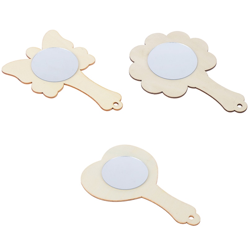 3 Styles 1pc bricolage blanc bois moule miroir peinture à la main artisanat enfants jouets bibelot matériel