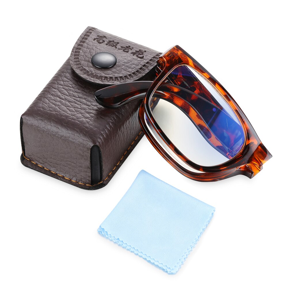 Draagbare opvouwbare leesbril dioptrie  +1.0 ~ 4.0 anti-blauw licht compacte unisex oogzorg presbyopische bril met etui