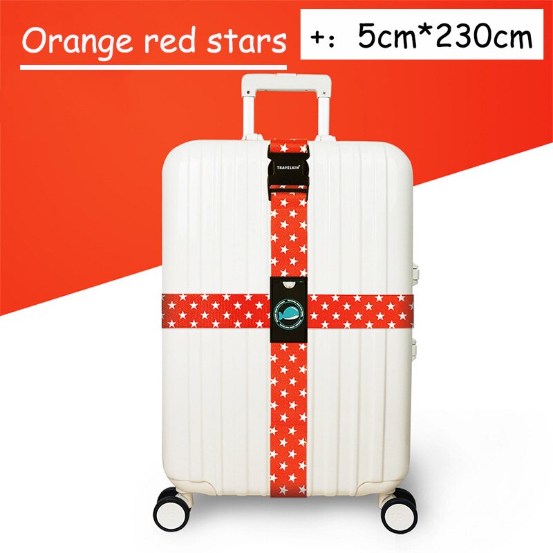Luggage Strap Adjustable Travel Cross Belt Packing Suitcase Safe Buckle rope Baggage Belt Travel Accessories Colorful Safe Strap: Orange red stars