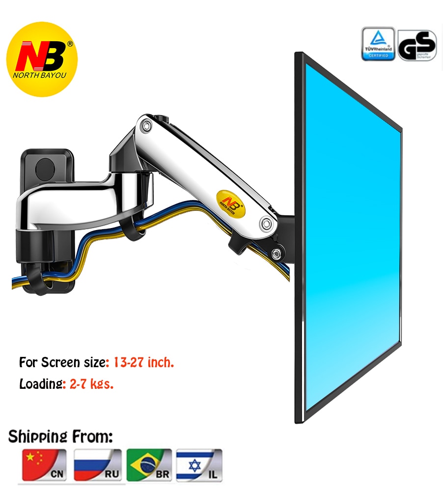 Nb f150 liga de alumínio 360 graus 17 "-27" monitor suporte mola de gás braço led tv lcd montagem na parede carregamento 2-7kgs
