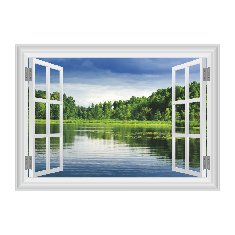3D Window Forest Landscape in Four Seasons 3D Wall Sticker Green Tree Removable Wallpaper Home Decal Home Decor: 14176