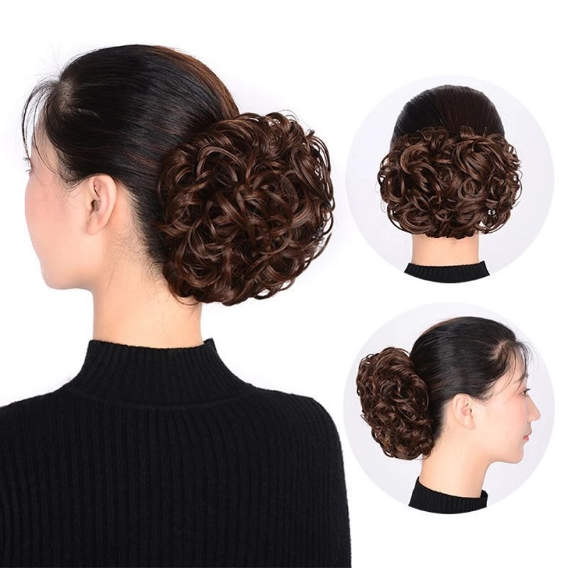 Moño rizado sintético, banda de goma elástica, Scrunchie envolvente para el cabello, moño esponjoso desordenado, postizos, peinado Retro para novia