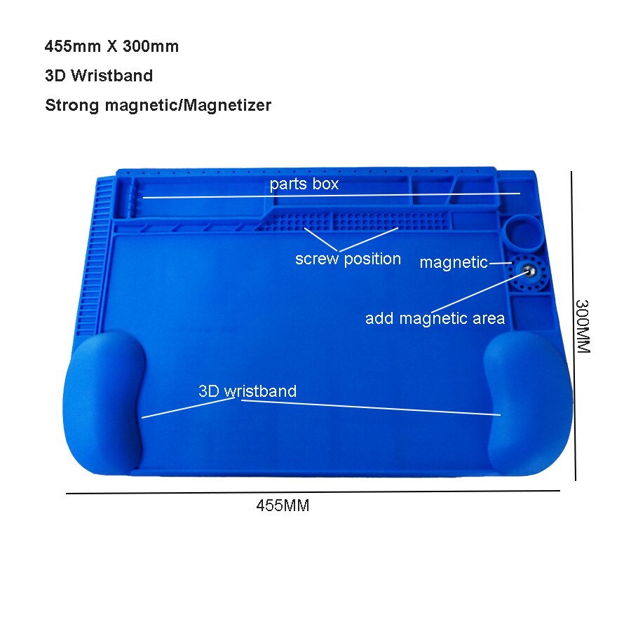 Heat Insulation Silicone Pad Desk Platform 45x30cm for Soldering Station Iron for Mobile Phone PC Computer Repair Mat Magnetic: 455 x 300mm