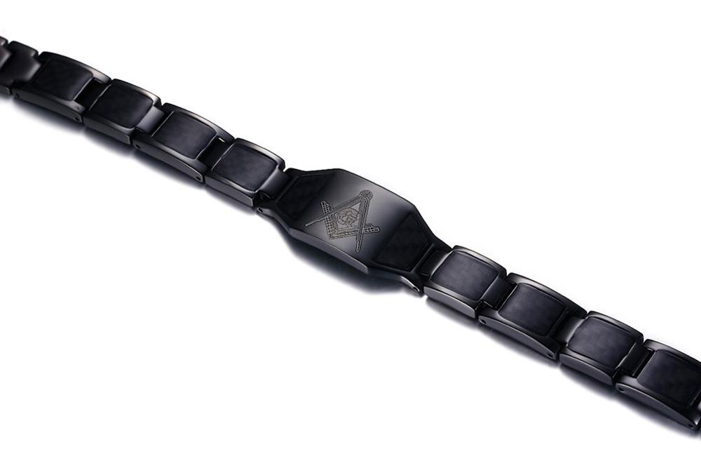Beliebte Männlichen Jewelrys Freies Mason Armbinde Edelstahl mit Kohlenstoff magnetisch Freenmason Armreif Armbänder: Schwarz