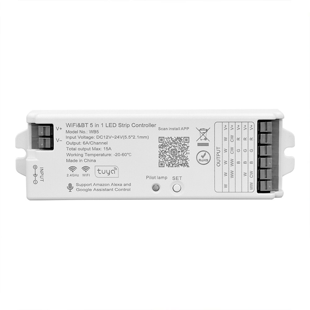 WB5 Bluetooth &amp; RF 5 In 1 LED Controller 5CH Tuay APP For Single Color CCT RGB RGBW RGBCCT Led Strip Lighting Tape