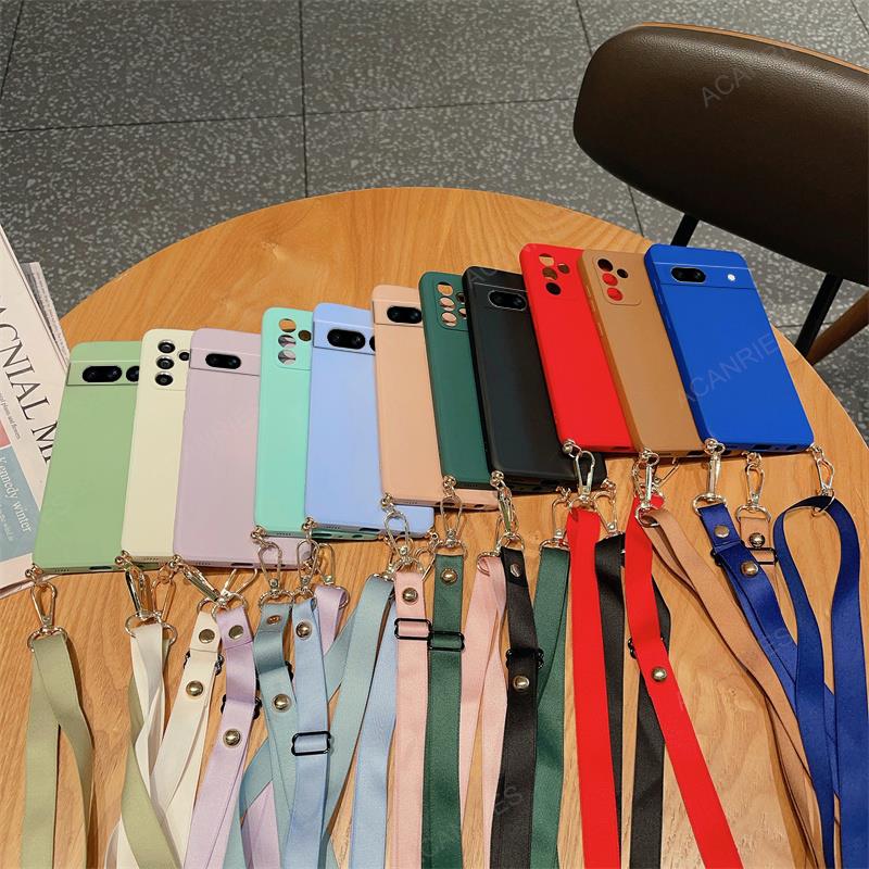 Correa para collar, cordón cruzado, funda de silicona líquida para Google Pixel 8 7 6 Pro 7A 6A, contraportada en Pixel7 Pixel6 A 7pro