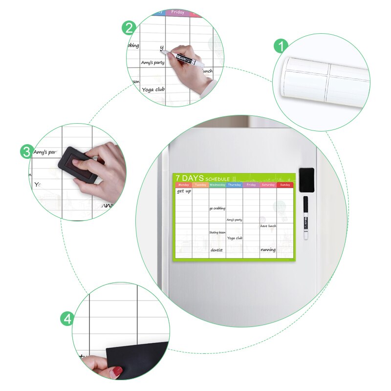 42*30cm veckoplanerare magnetisk whiteboard kontor skolkalender klistermärke raderbart kylskåp skriva ritning anslagstavla