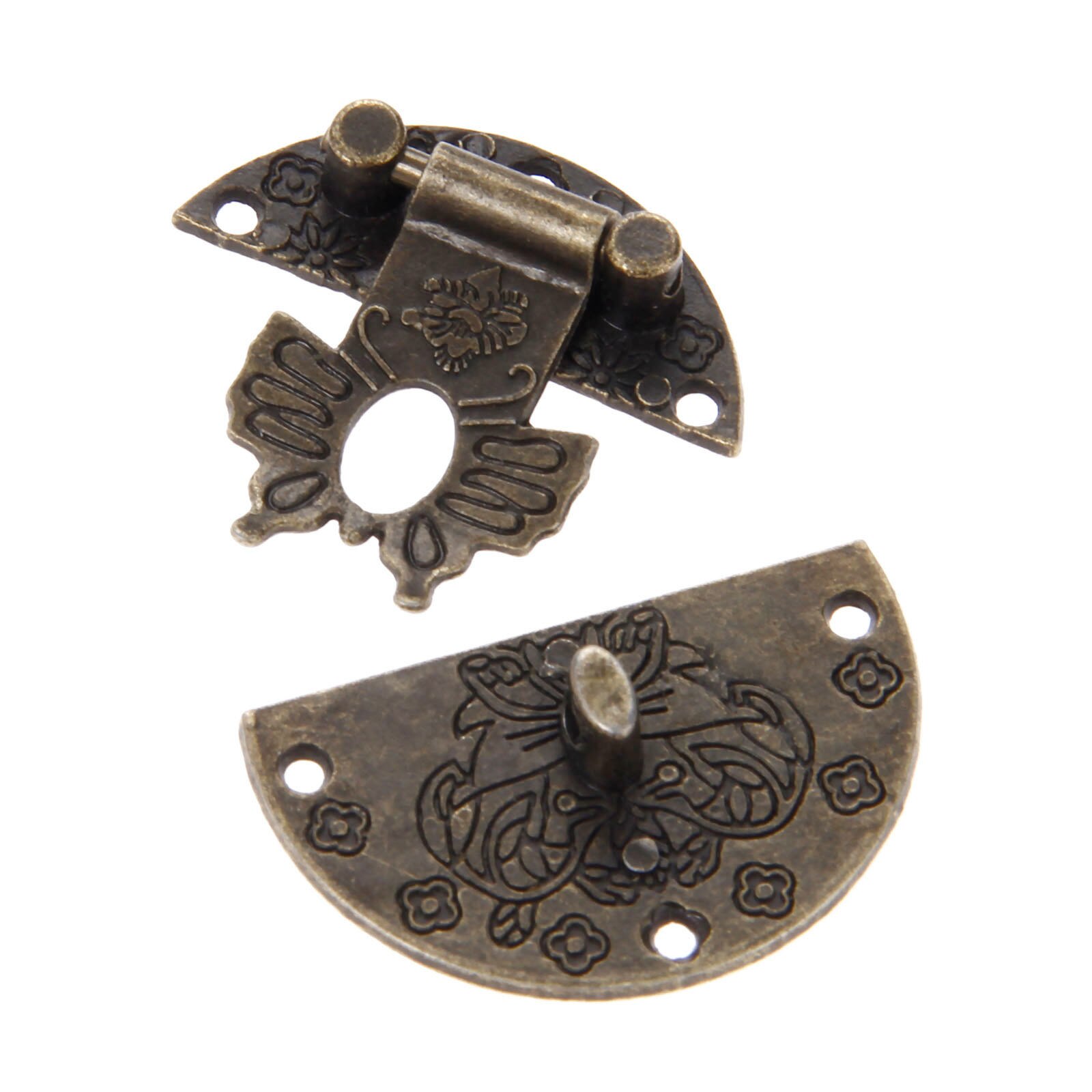Antiek Brons Houten Doos Hangslot Chinese Oude Slot Met Vintage Box Klink Hasp Meubelen Gespsluiting Lock Hardware