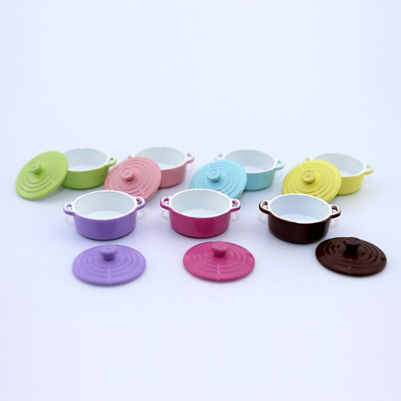 Cute Candy Color Mini 1/12 Miniature Dollhouse Soup Pot Play Kitchen Cooking Utensil for BJD Doll Food Toy Accessories