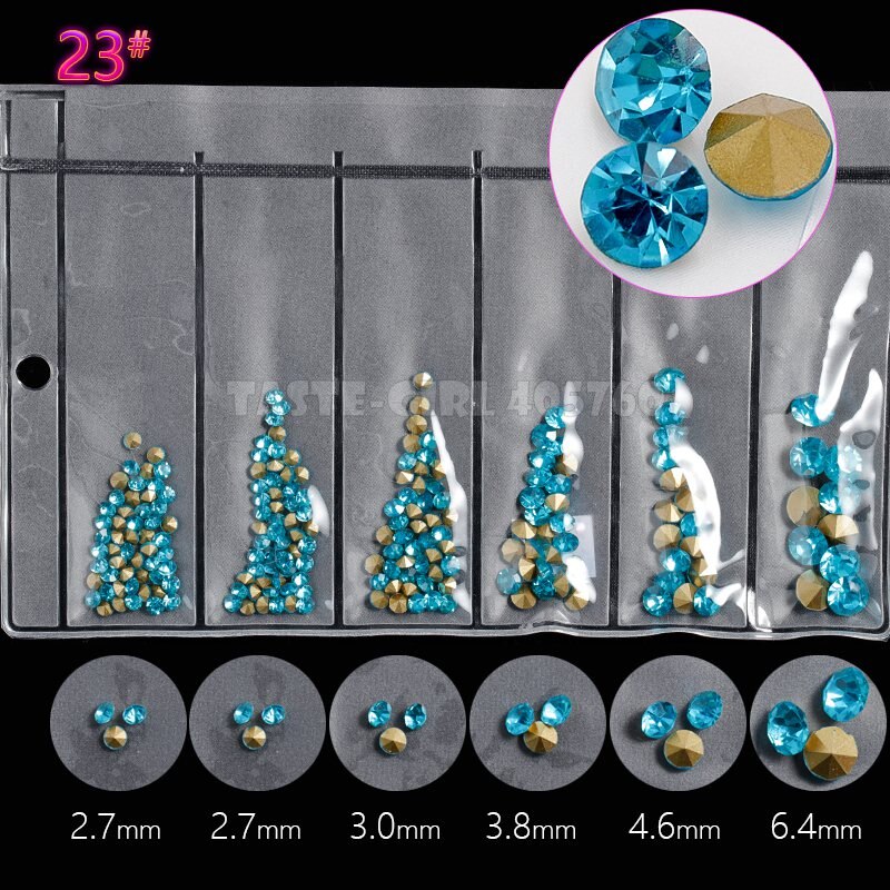 6 Gitter/Pack mischen 5 Größen Nagel funkeln V-Boden Scharf Diamant Edelsteine Arylic Nagel Kunst Strass Juwel dekorationen Manikübetreffend DIY GZ: GZZ23