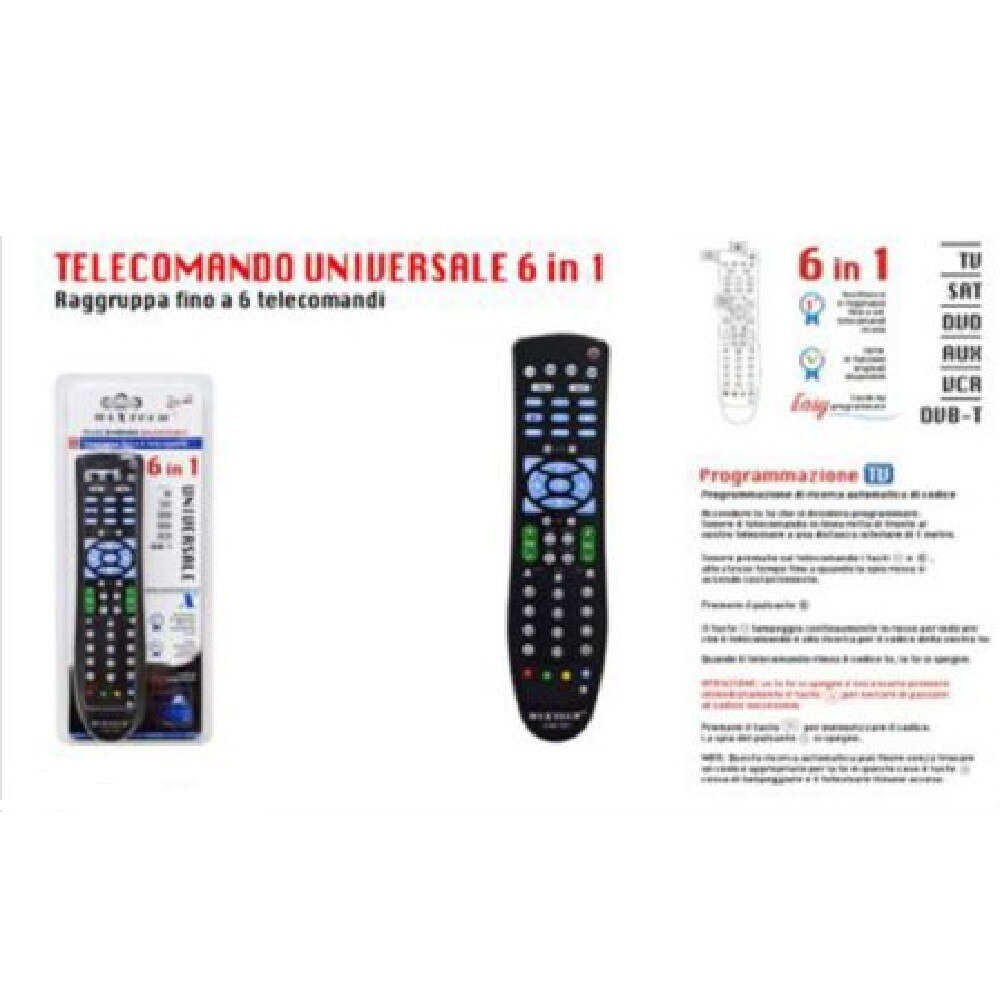 TELECOMANDO UNIVERSALE 6 in 1 TV-DVD-VCR-sab-DVB-T-AUX mucchio AAA MAXTECH COM-T001
