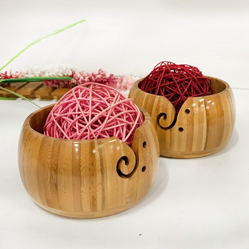 Dustproof Natural Wooden Wool Yarn Storage Bowl Crochet Knitting Needle Storage Holder Knitting Supplies Organizer