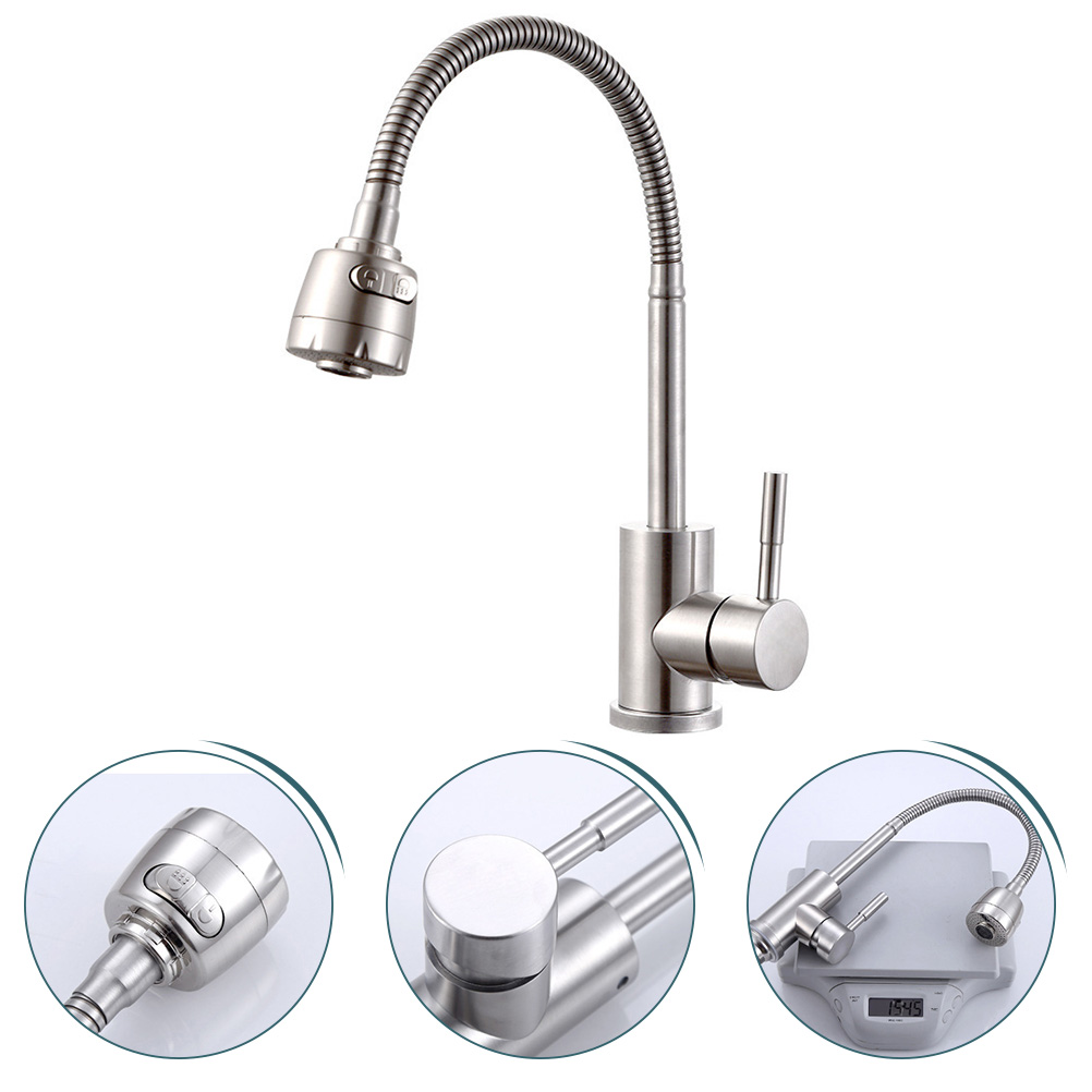 Flexible Rotatable Hose Tap Water-saving Home Kitchen Stainless Steel: Default Title