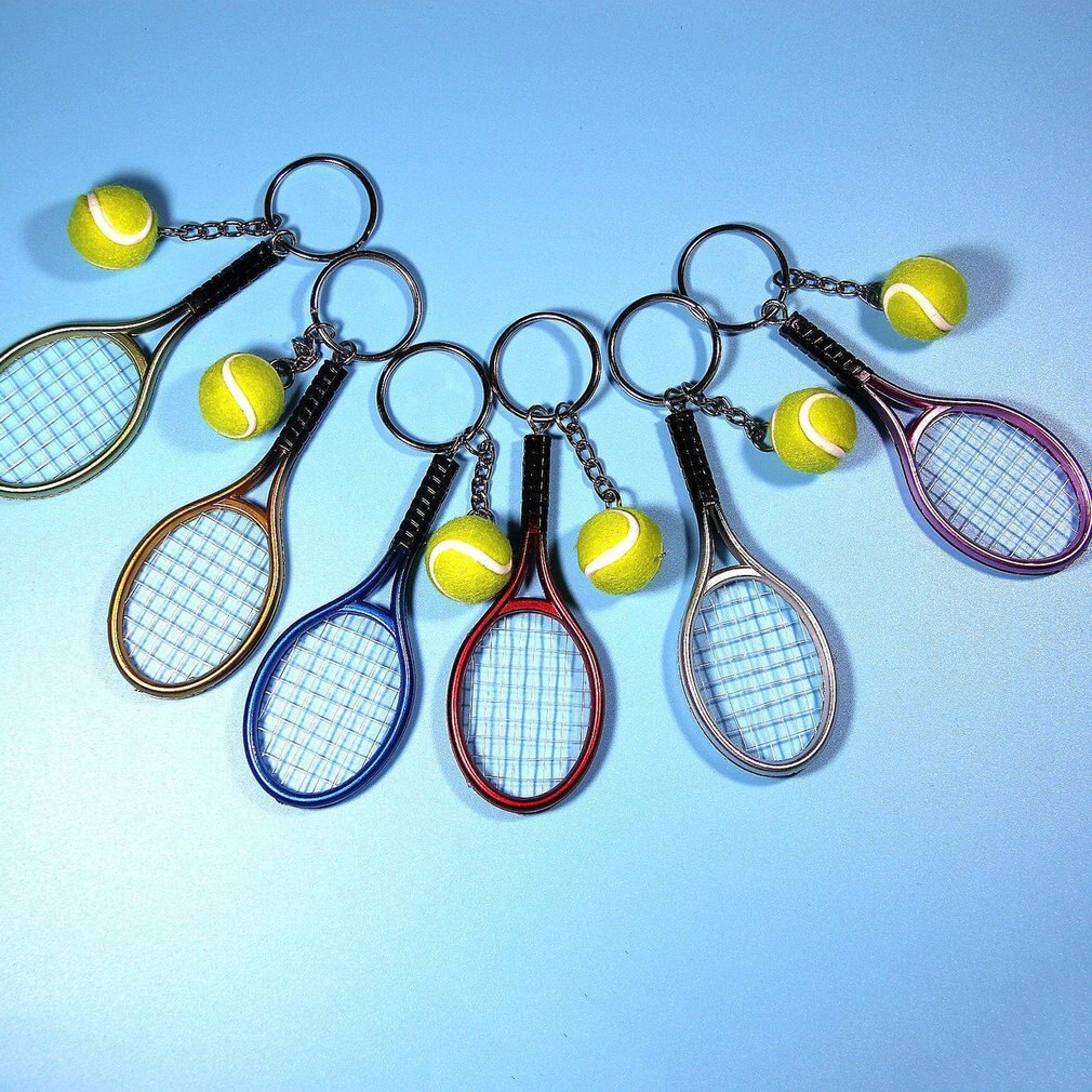 Mini raquete de tênis de metal artesanal lembrança bonito tenis raquete de bola chave-corrente de chave esportes carro bicicleta chaveiro novidade presente quente