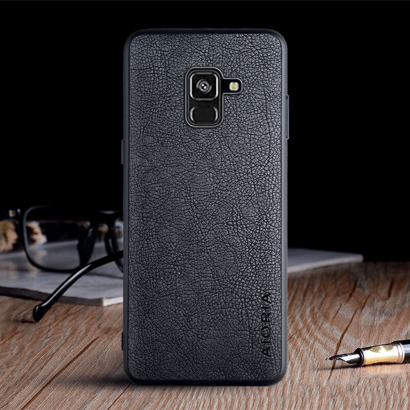 Sprawa dla Samsung galaktyka A8 2018 plus 2018 A530 A730 coque luksusowe rocznika skóry pokrywa dla samsung a8 2018 przypadku funda capa: A8 2018 (A530) / czarny