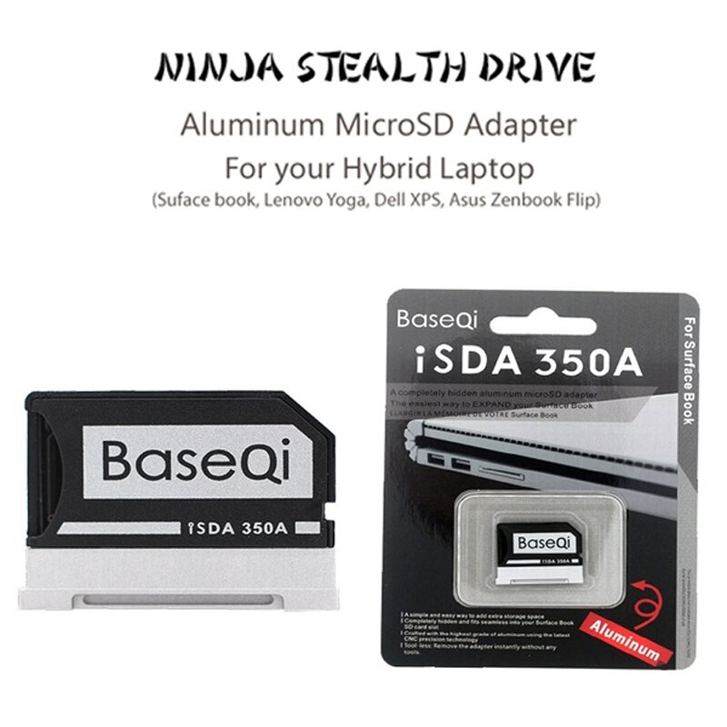 Original Baseqi Aluminum MiniDrive MicroSD Card Adapter For Surface book Lenovo Yoga Dell XPS&Asus Zenbook Flip Laptop 13.5 inch