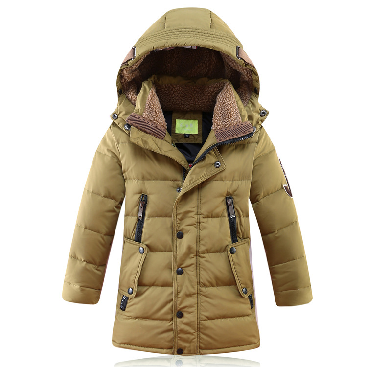 Winter Boys and girls jacket coat children's duck down jacket child coat outwear Boy's down jacket long thick winter jacket: Khaki / 11T