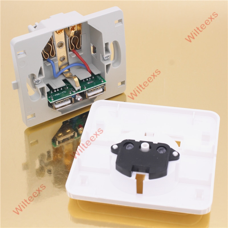 WILTEEXS Dual USB Port 5V 2A Electric Wall Charger Adapter EU Plug Socket Switch Power Dock Station Charging Outlet Panel WHITE