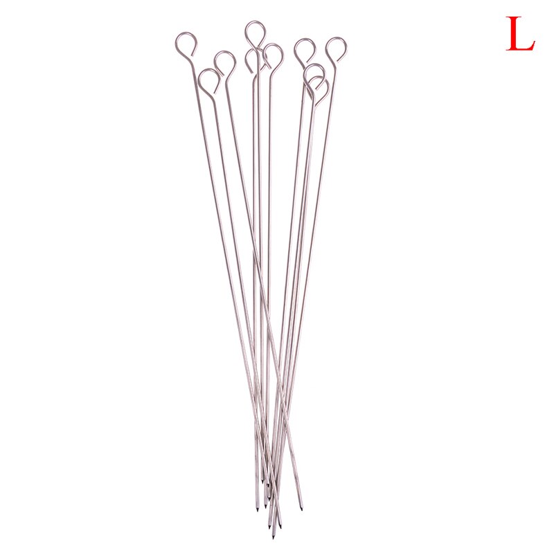 10pcs Outdoor Camping Picnic Meat Goose Round Roast Skewers Stick Stainless Steel BBQ Needle Barbeque Skewers Kitchen Utensils: L