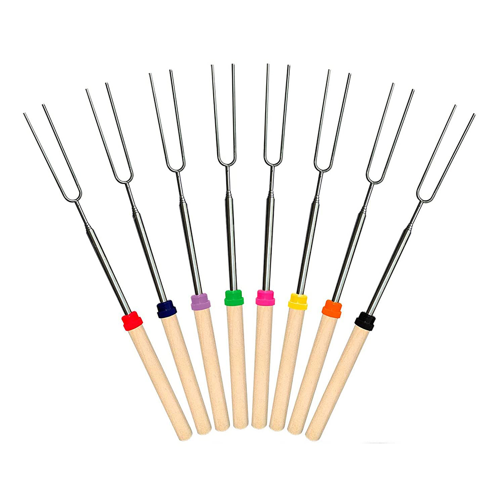 Marshmallow Roast with Wooden Handle Retractable Fork Set 32 ​​Inch Retractable Marshmallow Skewer Campfire Grill Tool: WHITE