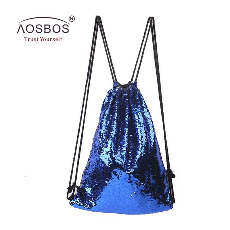 Aosbos Sequin Drawstring Backpack Foldable Sports Gym Bag Outdoor Women Men Training Fitness Bags Drawstring Bag for Shoes: Blue