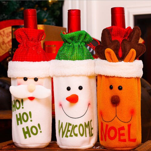 Os lager jul vinflaske cover slikpose xmas santa reindeer snowman decor
