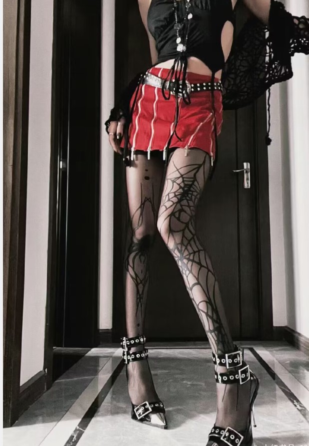 Gothic Vintage Donkere Visnet Panty Kous Vrouwen Emo Alternatieve Sexy Spinnenweb Heks Panty Y2k E-girl Cyber Punk Sokken