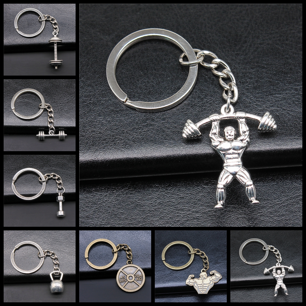 Fitness Weightlifting Weight Film Pendant Keyring Women Men Keychain DIY Metal Holder Chain Party