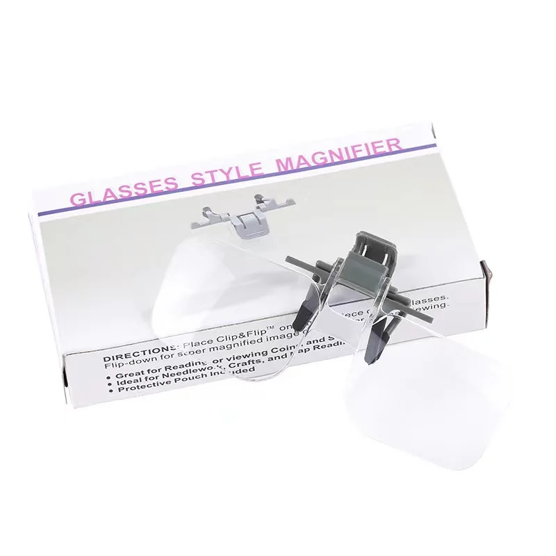 Forstørrelsesglas med klips til 2x briller, tredjehånds oplyst forstørrelsesglas, lup til håndarbejde, læsestempler, hjælpemidler til svagtseende