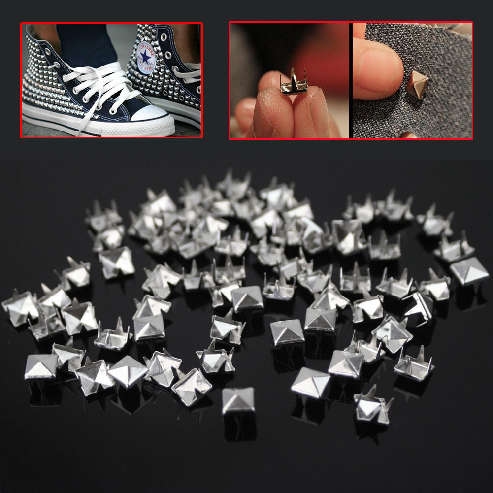 200 stk / lot 7mm sølvpyramidestifter neglehoveder nitter pletter spike til punk rock læderfartøj tøj bæltetaske sko dekoration
