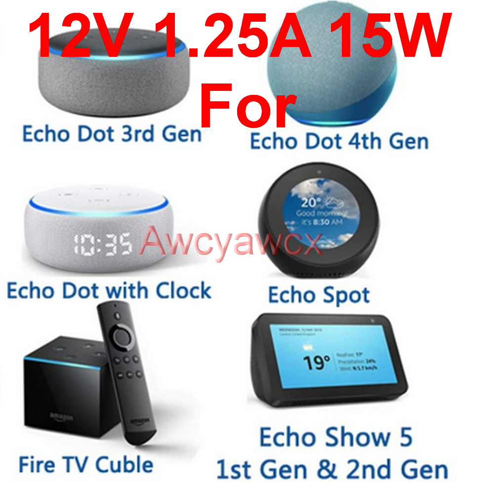 12V 1.25A Power Supply AC DC Adapter Charger for Alexa Echo Spot Echo Dot 3rd Gen and 4th Gen Fire TV Cube Show 5 Dot with Clock