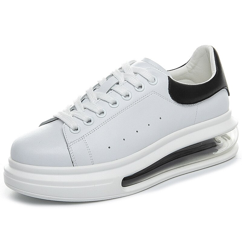 Style Cushion Insole White Shoes Thick Bottomed Casual Sports Shoes Female Spring McQueen White Shoes Women's: White Black / 40