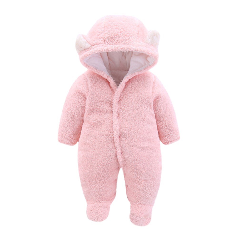 Winter Warm Cotton Casual Newborn Cute Bear winter Hooded Jumpsuit Bag Foot Romper For Baby Boy Baby Girl: Pink  / 6M